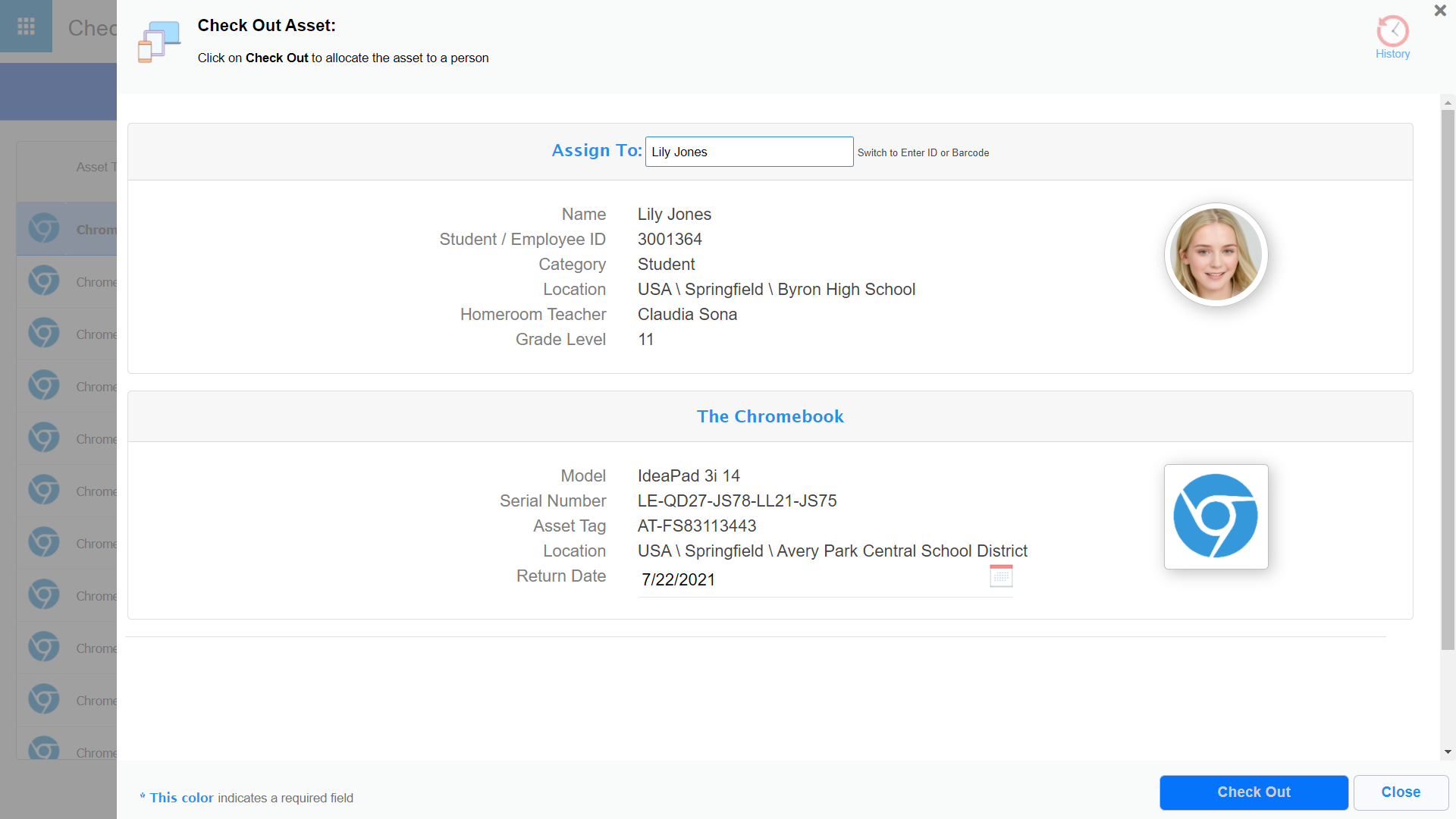 screenshot of VIZOR IT Asset Management for Schools